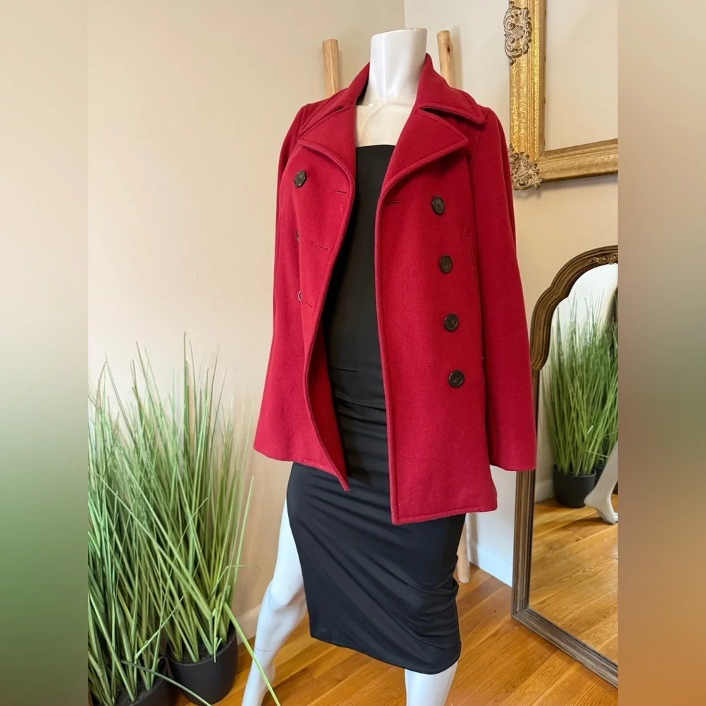 J Crew Double-Breasted Wool Red Peacoat Small Y2K - Picture 3 of 12